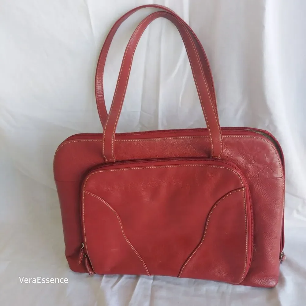 Large Buxton Euro Tote Red Leather Laptop Accessories Shoulder Bag Briefcase